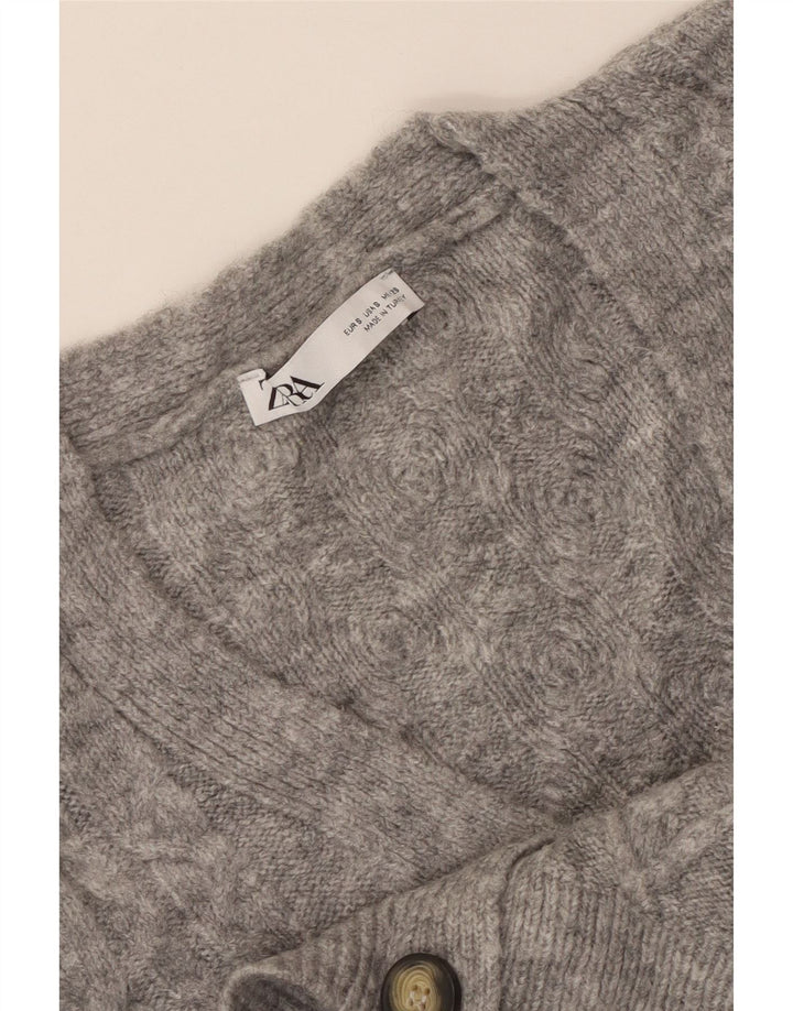 ZARA Womens Crop Oversize Cardigan Pull UK 10 Petit Gris