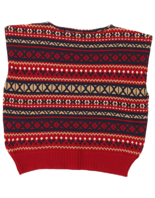 vintage Femme Gilet Débardeur UK 12 Moyen Rouge Fair Isle Wool