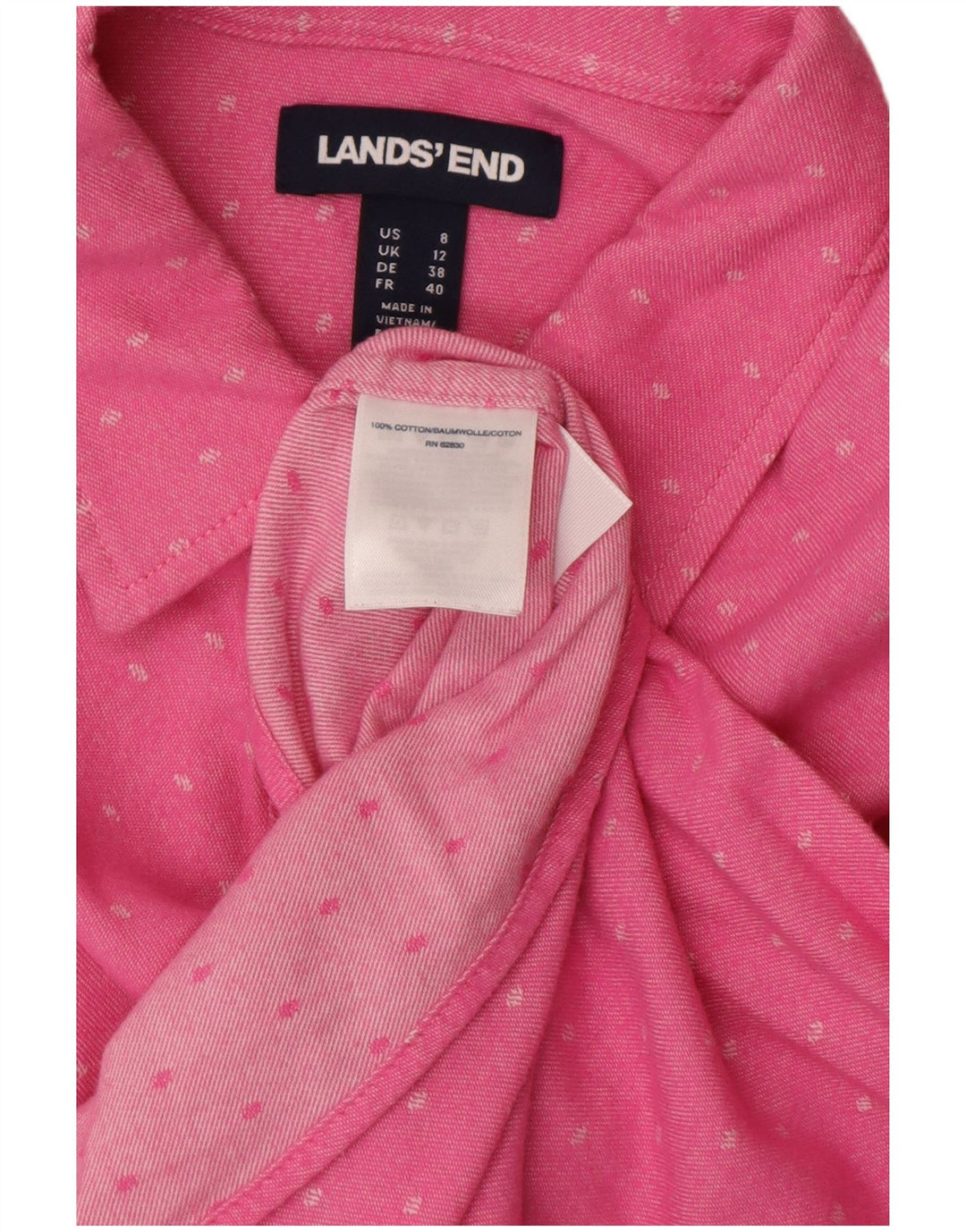 LANDS END Chemise Femme UK 12 Coton Rose Moyen à Pois