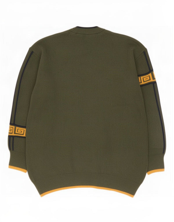 Life Line Mens Crew Neck Jumper Sweater XL Khaki Geometric