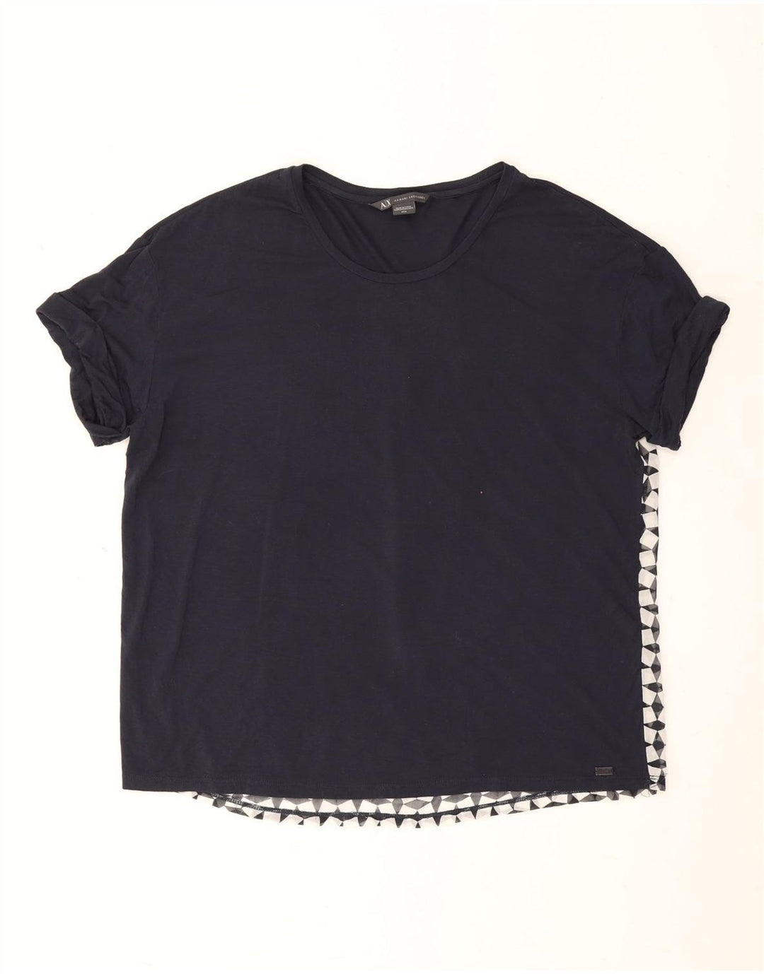 Armani Exchange T-Shirt Femme UK 14 Moyen Bleu Marine Géométrique