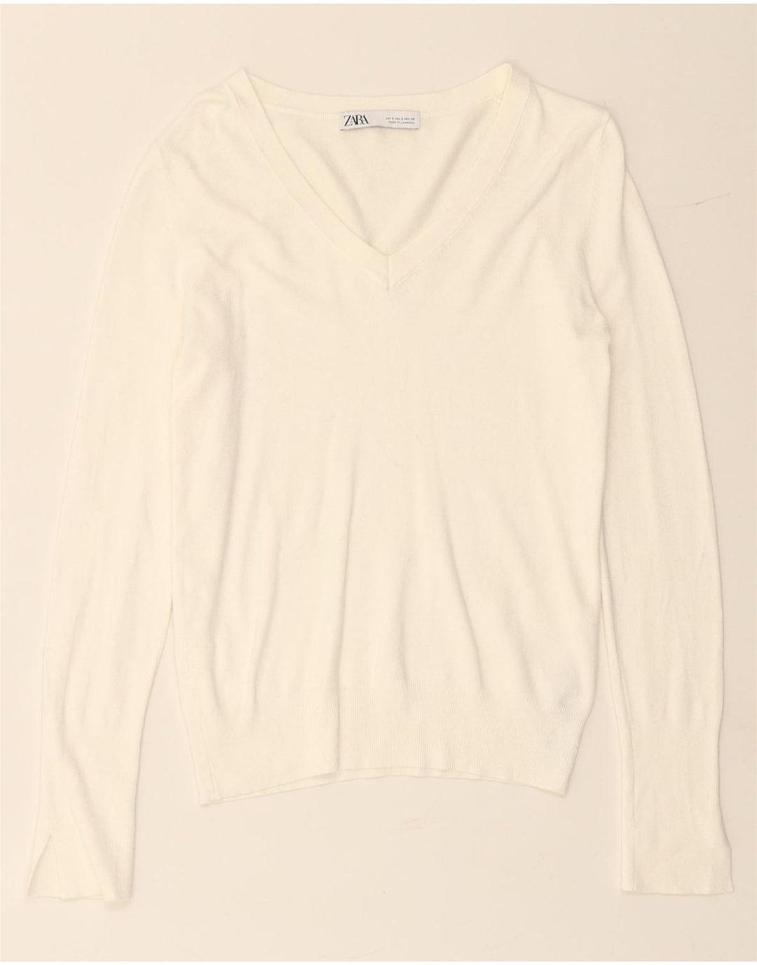 ZARA Femme Pull Col V UK 10 Petit Viscose Blanc