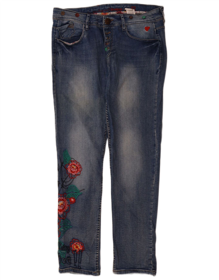 Desigual Femme Jean Slim W32 L31 Bleu Floral Polyester