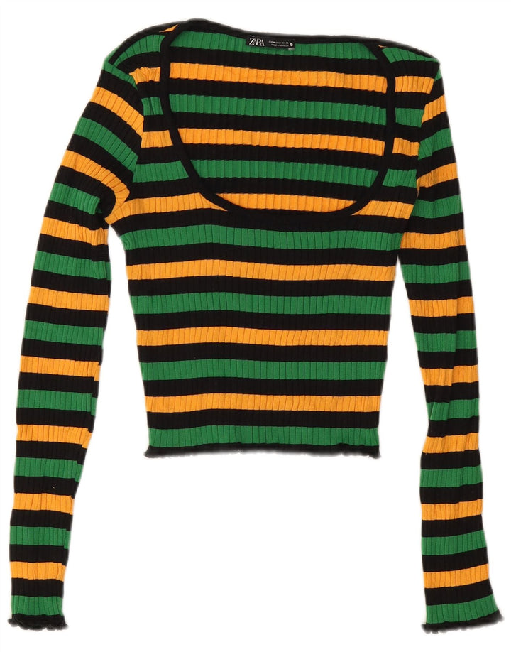 Zara Womens Crop Top UK 12 Medium Multicolore Rayé