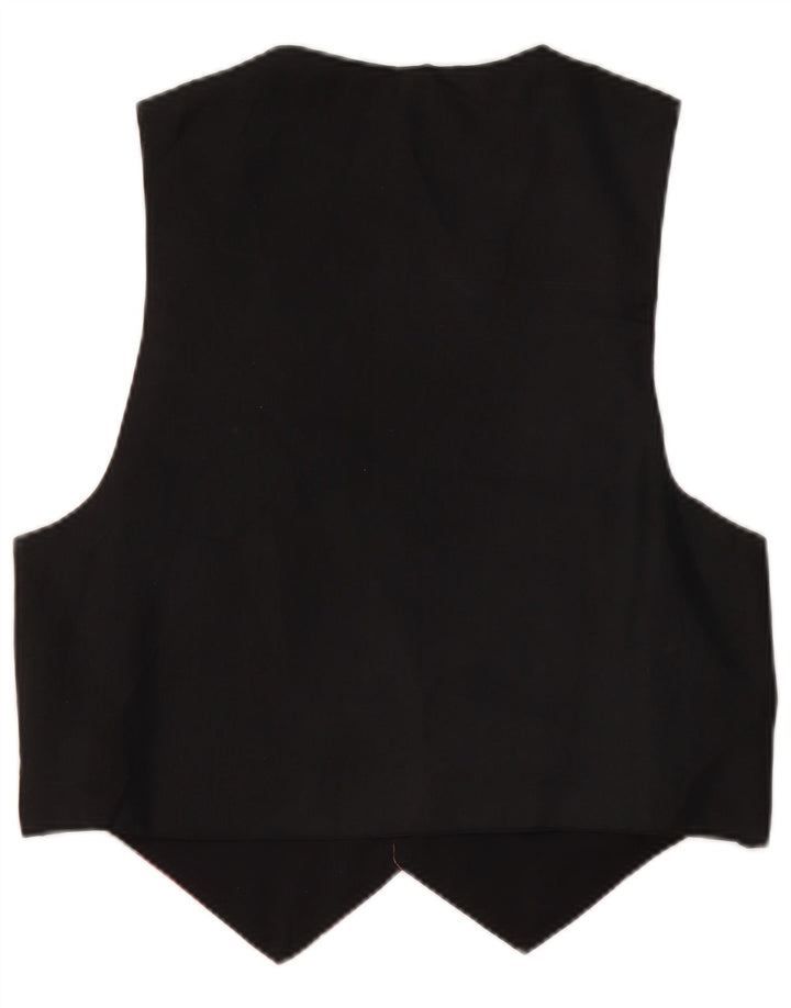 VINTAGE Gilet Femme UK 14 Moyen Noir Floral Polyester