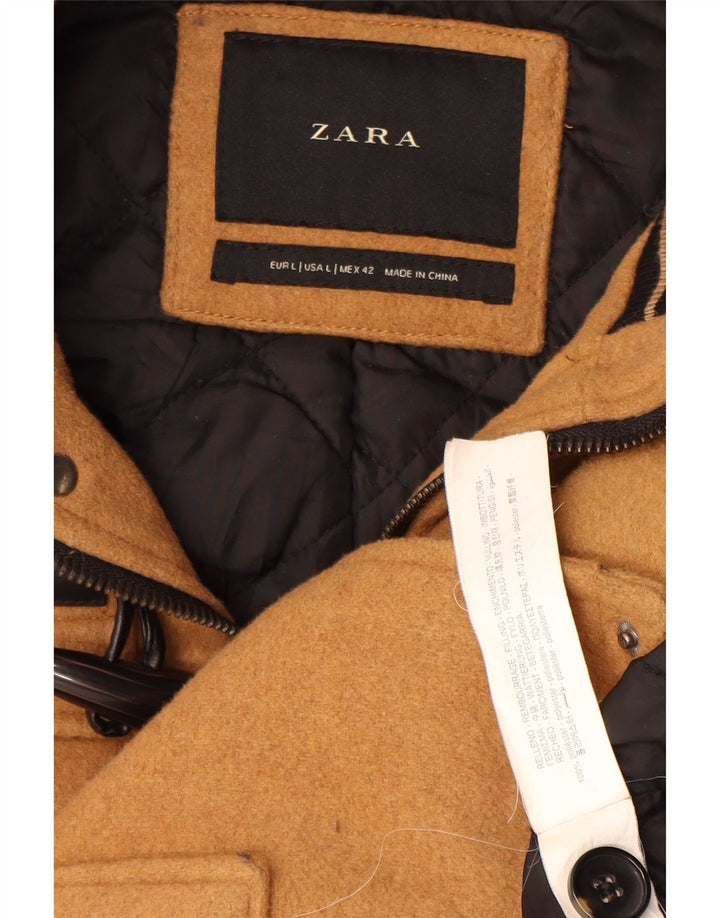 Zara Duffle-coat à capuche pour homme UK 40 Large Marron Polyester