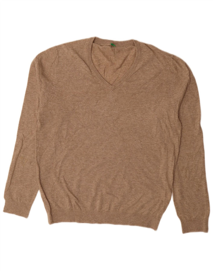 BENETTON Pull col V pour homme Large Beige