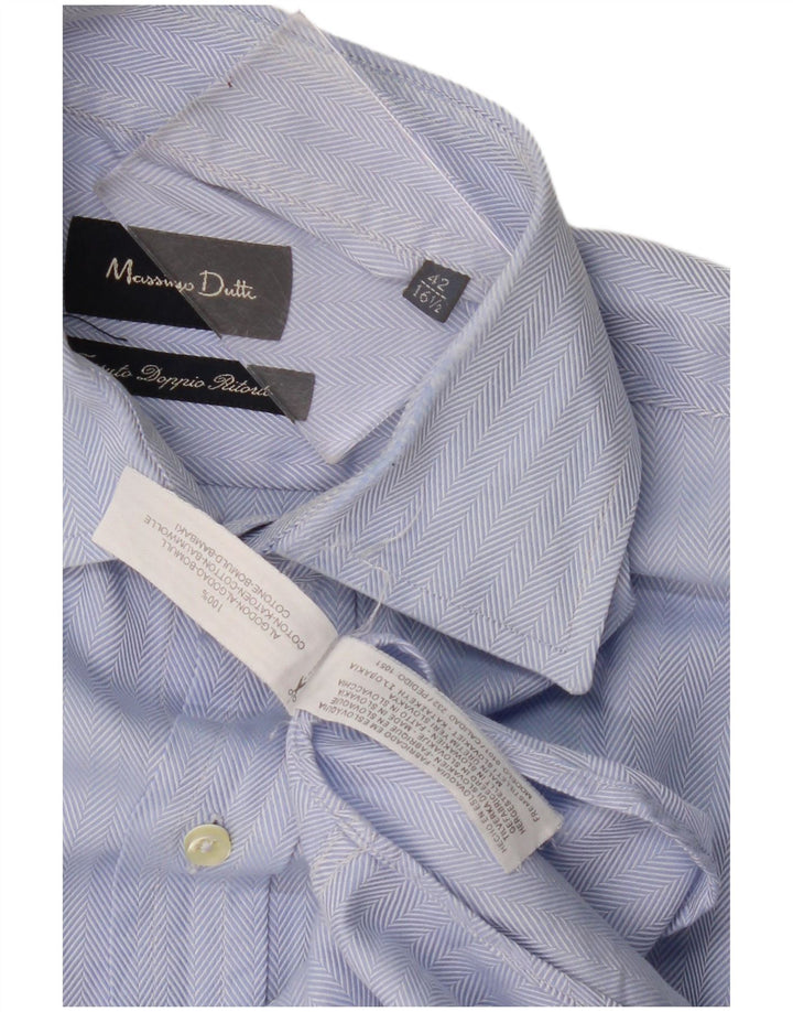 Massimo Dutti Chemise homme Taille 42 16 1/2 Grand coton à chevrons bleu