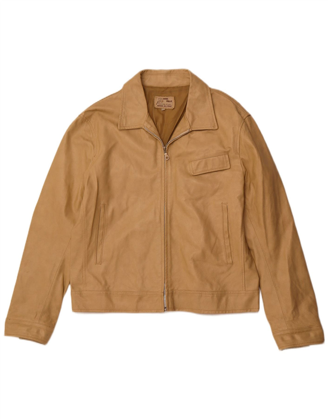 VINTAGE Veste en cuir femme UK 18 XL Cuir Beige