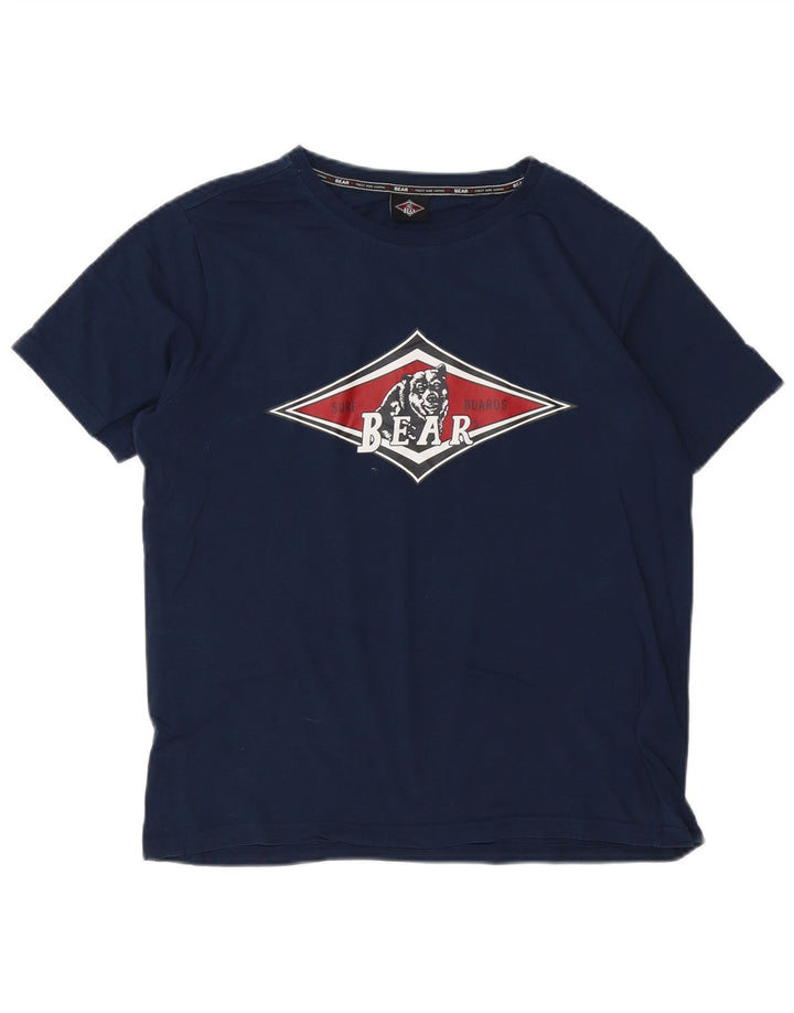 Bear T-Shirt Graphique Homme Petit Bleu Marine Coton