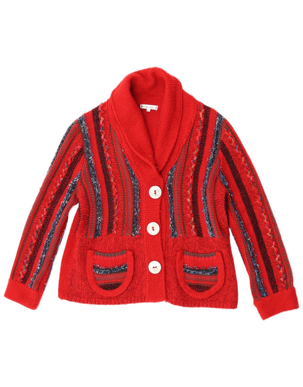 vintage Womens Cardigan Sweater UK 18 XL Acrylique rayé rouge
