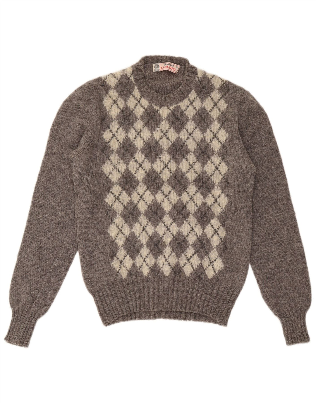 Claudio Pull à col rond pour femme UK 14 Grand Gris Argyle/Diamant
