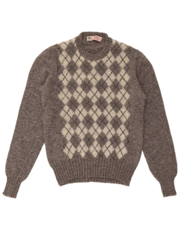Claudio Pull à col rond pour femme UK 14 Grand Gris Argyle/Diamant