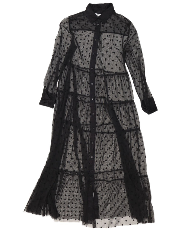 Zara Robe chemise transparente surdimensionnée pour femme UK 6 XS Noir à pois