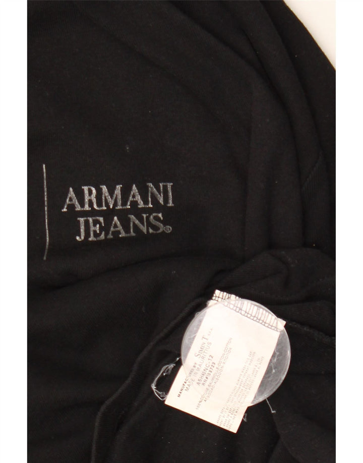ARMANI JEANS Haut graphique pour femme à manches 3/4 UK 12 Coton noir moyen