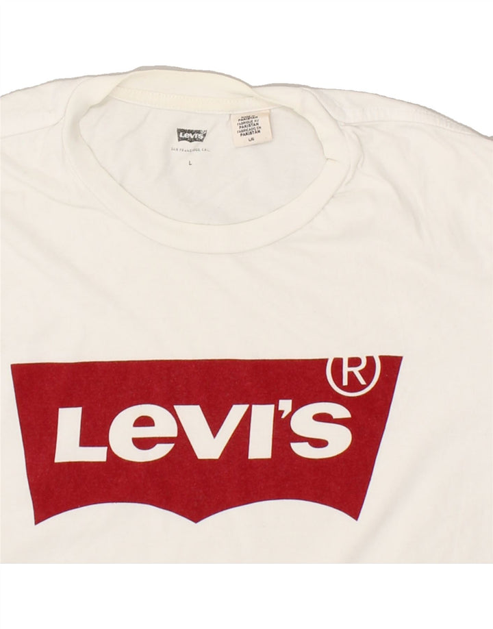 LEVI'S Mens Graphic T-Shirt Top Large White Cotton Vintage Levi's and Second-Hand Levi's from Messina Hembry 