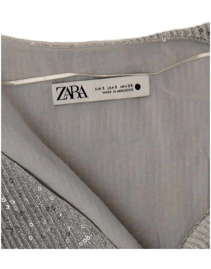 Zara Womens Crop Top Manches Longues UK 10 Petit Argent