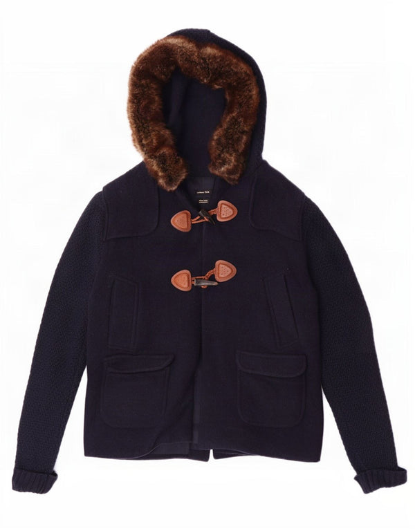 Massimo Dutti Veste de sport à capuche pour femme UK 10 Petite laine bleu marine