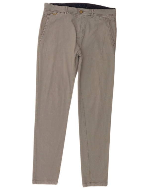 Zara Mens Slim Chino Trousers EU 42 Large W32 L31 Grey Cotton
