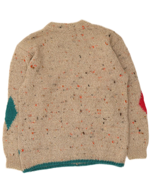 vintage Femme Turtle Neck Jumper Pull UK 14 Moyen Beige Argyle/Diamant
