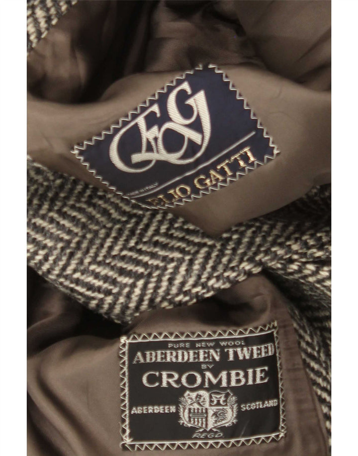 Crombie Aberdeen Manteau pour homme UK 42 XL Gris à chevrons en laine vierge