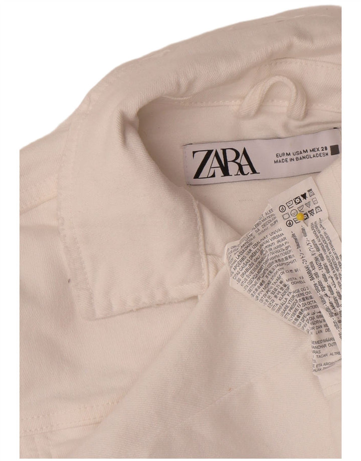 Zara Womens Crop Denim Jacket UK 14 Moyen Blanc Coton