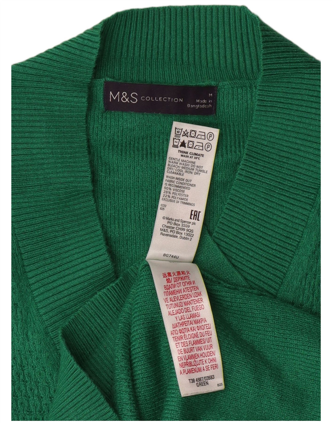 MARKS & SPENCER Pull long à col en V pour femme UK 14 Vert moyen