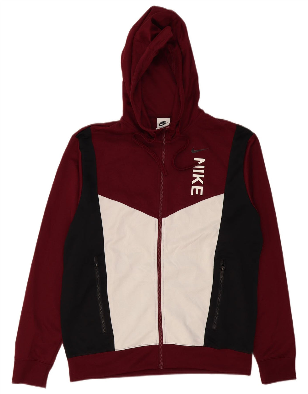 NIKE Pull à capuche zippé graphique pour homme en polyester color block bordeaux moyen