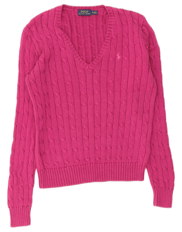 Polo Ralph Lauren Pull col en V pour femme UK 12 Coton rose moyen