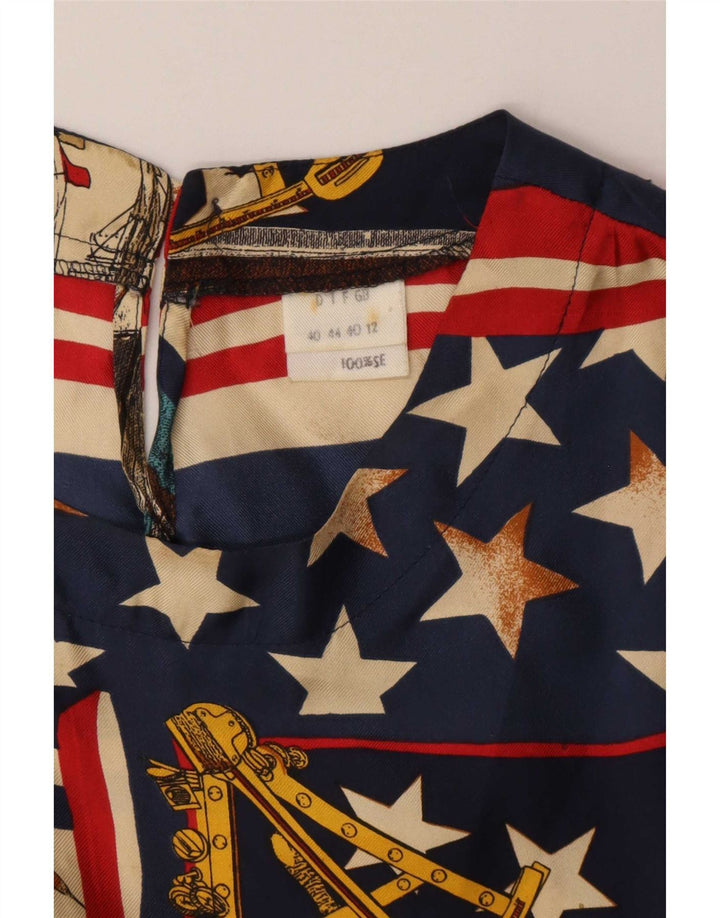 vintage Womens Blouse Top UK 12 Moyen Multicolore Nautique