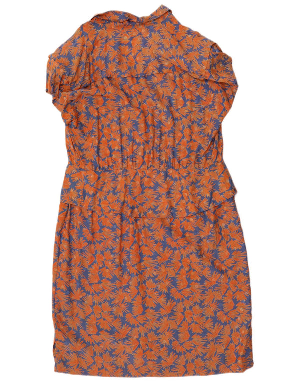 vintage Femmes Manches Courtes Peplum Robe EU 40 Moyen Orange Soie Florale