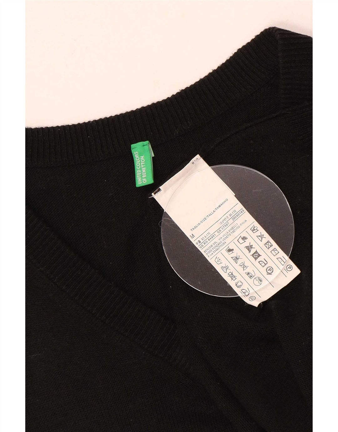 Benetton Pull Col V Homme Acrylique Noir Moyen