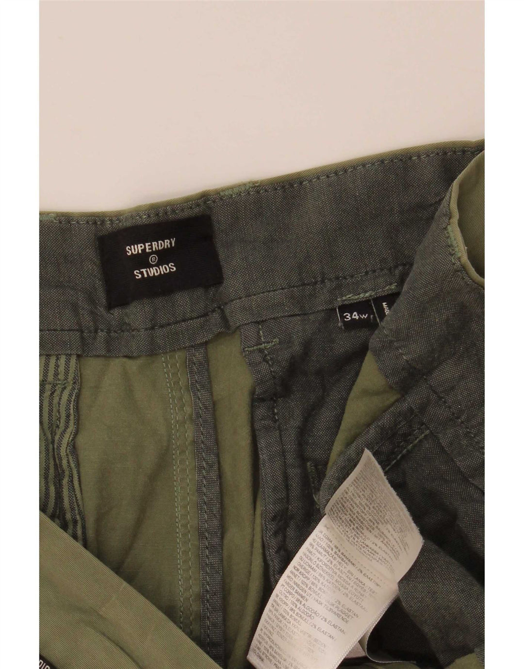 Superdry Short Chino Homme W34 Large Vert Coton