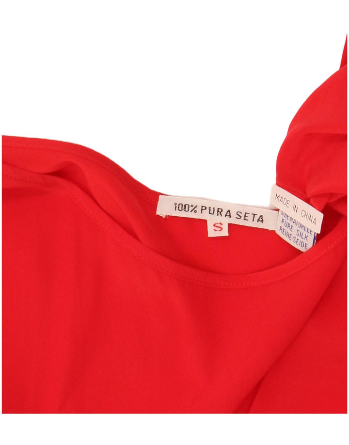 VINTAGE Débardeur Femme UK 10 Petite Soie Rouge
