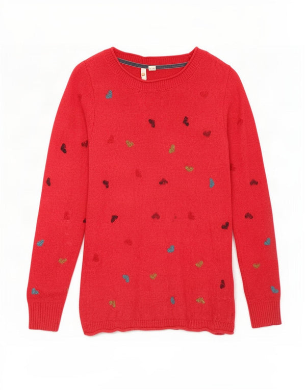 White Stuff Womens Graphic Boat Neck Jumper Sweater UK 8 Small Red Heart