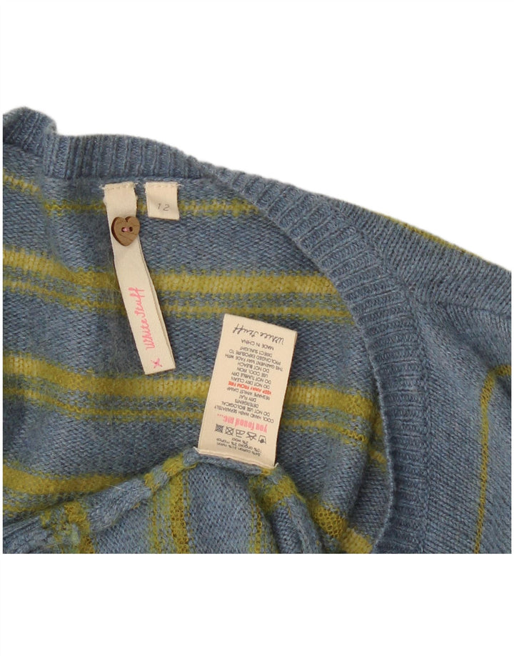Pull Cardigan Ouvert White Stuff Femme UK 12 Coton Rayé Bleu Moyen