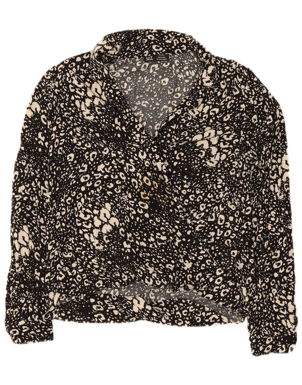 Zara Chemisier à manches longues pour femme UK 10 Petit noir imprimé animal en viscose