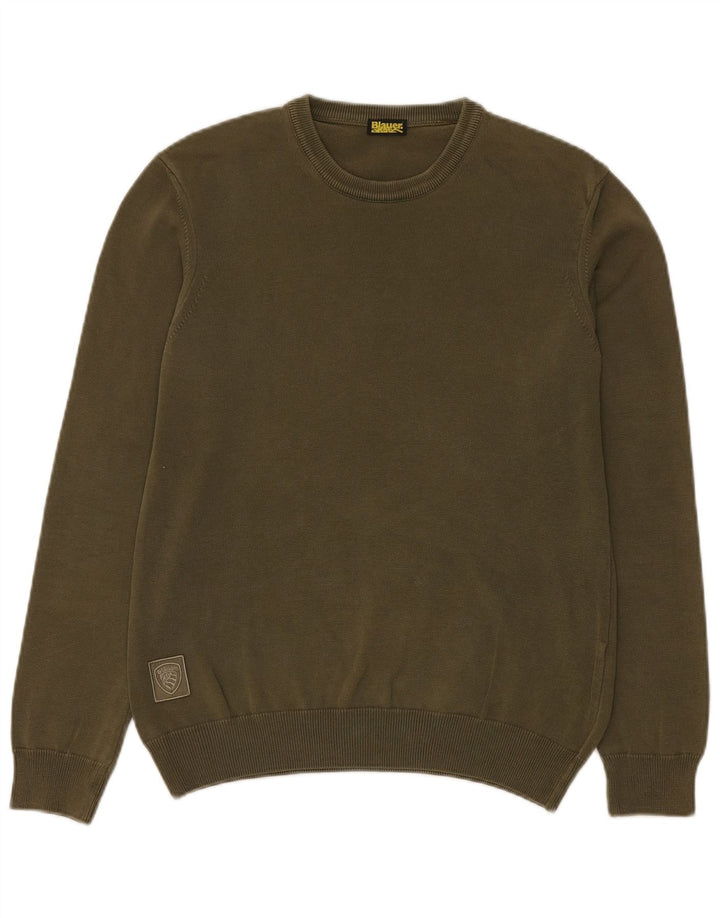 Blauer Pull col rond pour homme en coton vert petit
