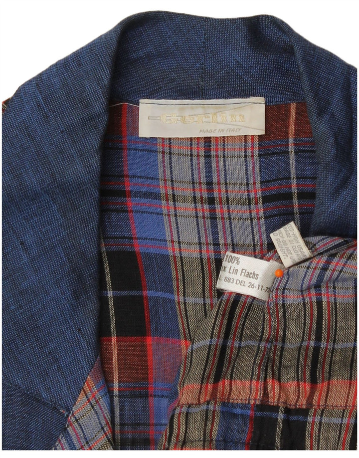 Chemise à manches courtes homme Gerlin en lin à carreaux bleu marine moyen
