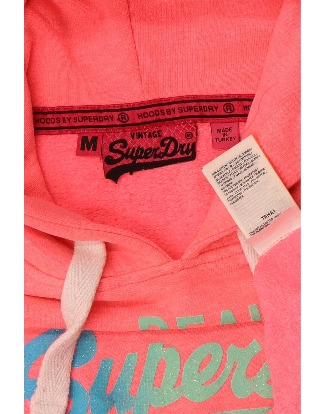 Superdry Pull à capuche graphique pour femme UK 14 Coton rose moyen