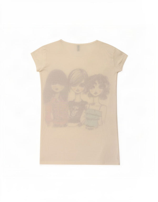 Benetton T-shirt graphique pour femme UK 10 Small Blanc