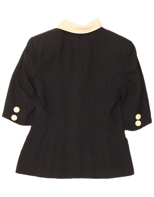 vintage Femme Manches Courtes Blazer Veste UK 12 Medium Black Colourblock