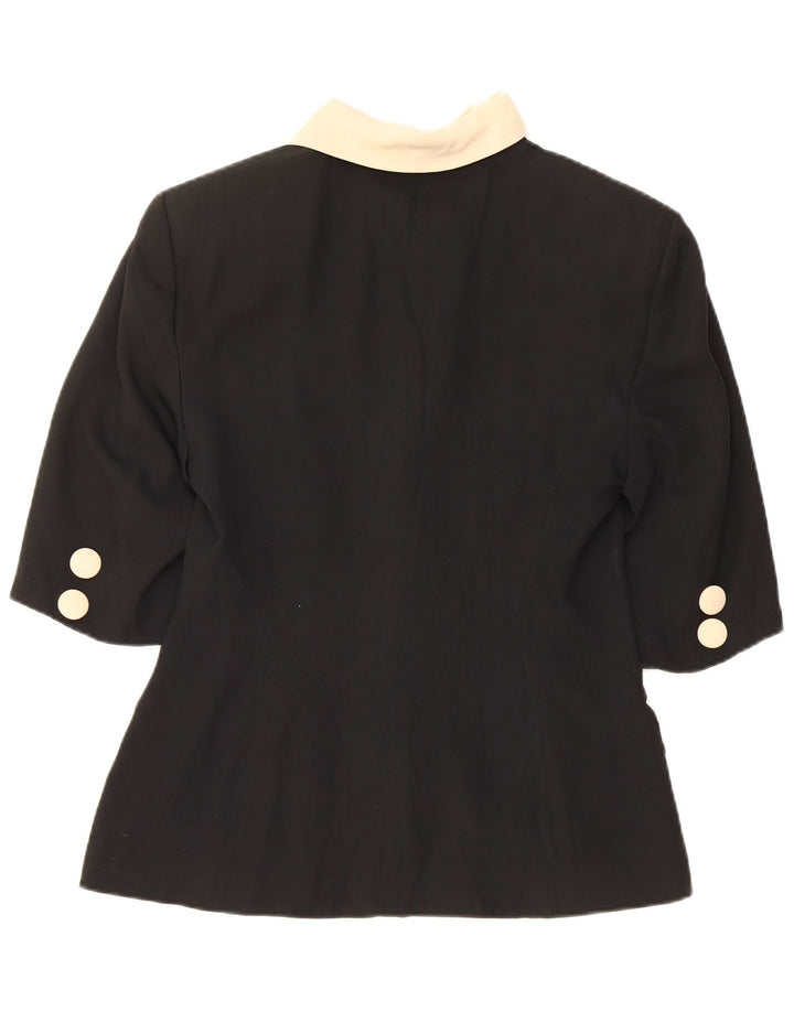 vintage Femme Manches Courtes Blazer Veste UK 12 Medium Black Colourblock