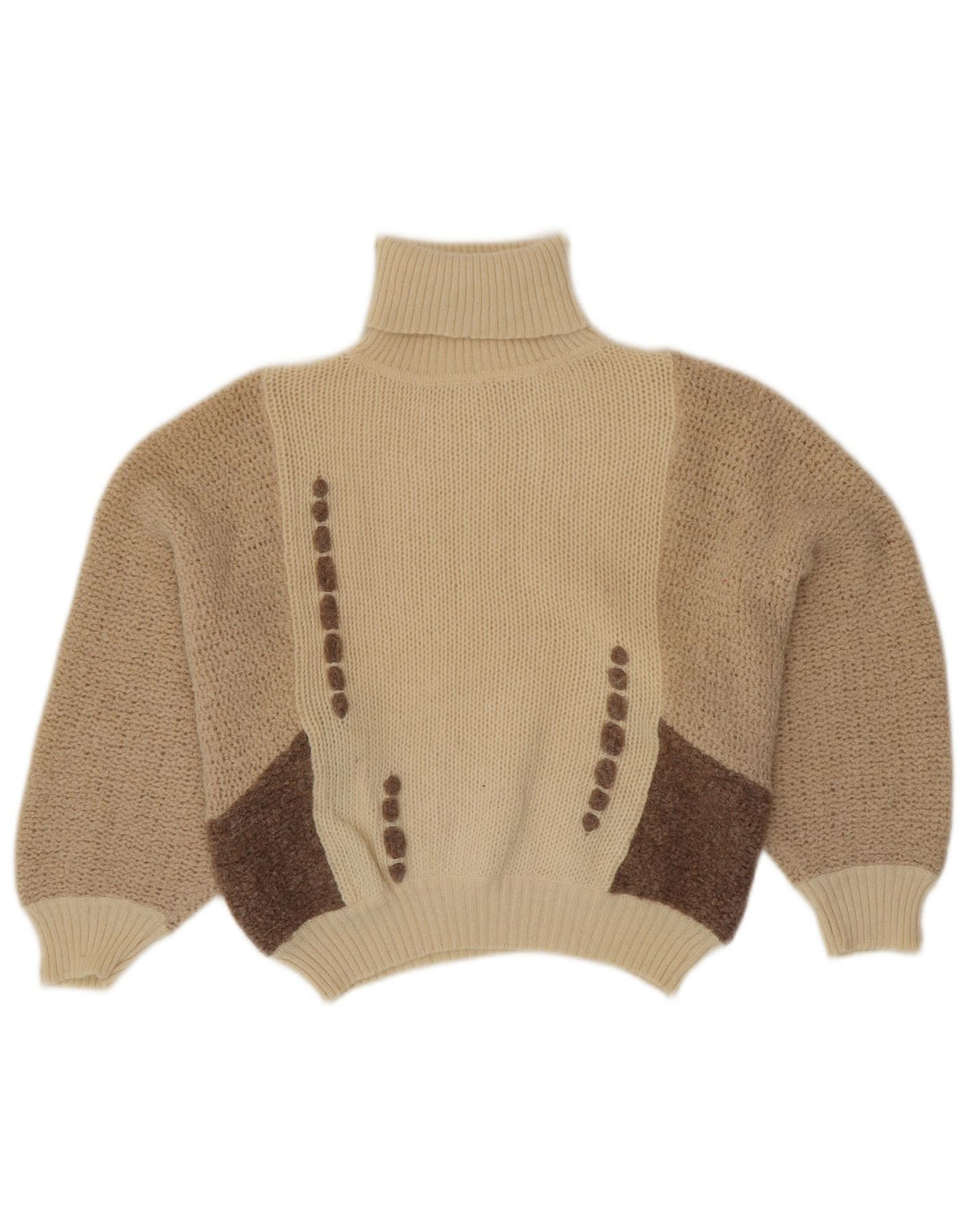 VINTAGE Pull col roulé femme IT 42 Beige moyen Colourblock