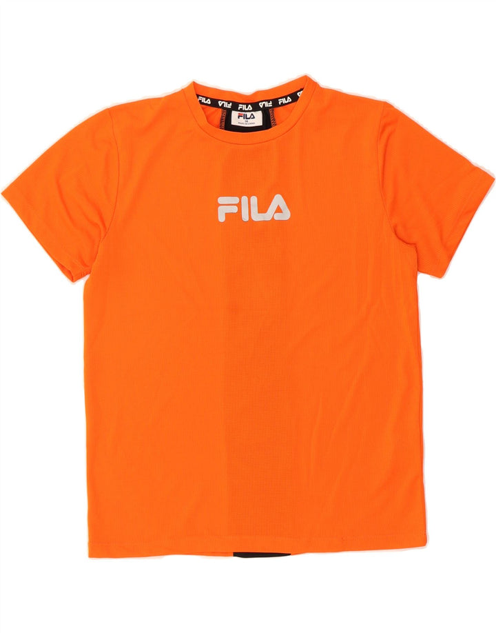 FILA Boys Graphic T-Shirt Top 13-14 Years Orange Colourblock Polyester Vintage Fila and Second-Hand Fila from Messina Hembry 