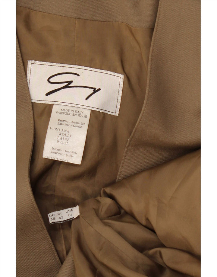 Genny Veste blazer longue à 3 boutons pour femme US 12 Grande laine kaki