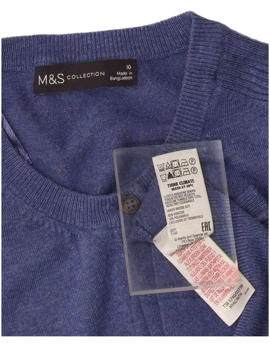 MARKS & SPENCER Pull Cardigan Femme UK 10 Petit Bleu Viscose