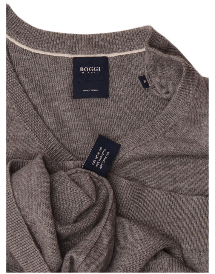 Boggi Pull Milano Col V Homme Gris Moyen Moucheté Coton