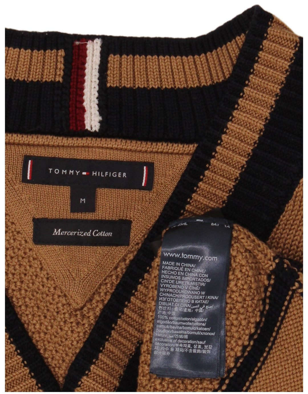 Tommy Hilfiger Pull Col V Homme Marron Moyen Colourblock