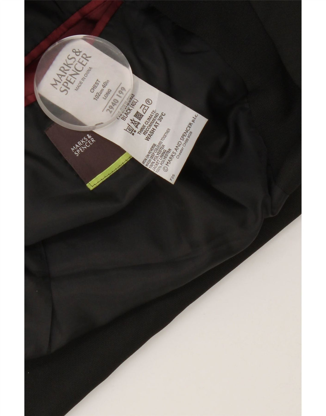 Marks & Spencer Veste blazer longue à 3 boutons pour homme UK 40 Noir moyen